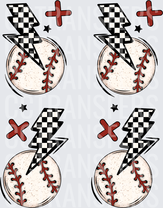 Checkered Lightning Bolt Baseball with Stars Gang Sheet (DTF)