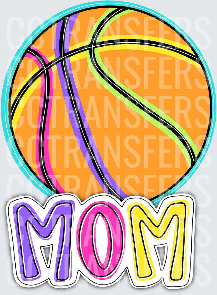 Colorful Basketball Mom Teal Circle Groovy Design (DTF)