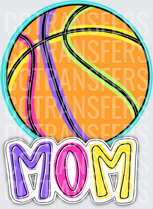 Colorful Basketball Mom Teal Circle Groovy Design (DTF)