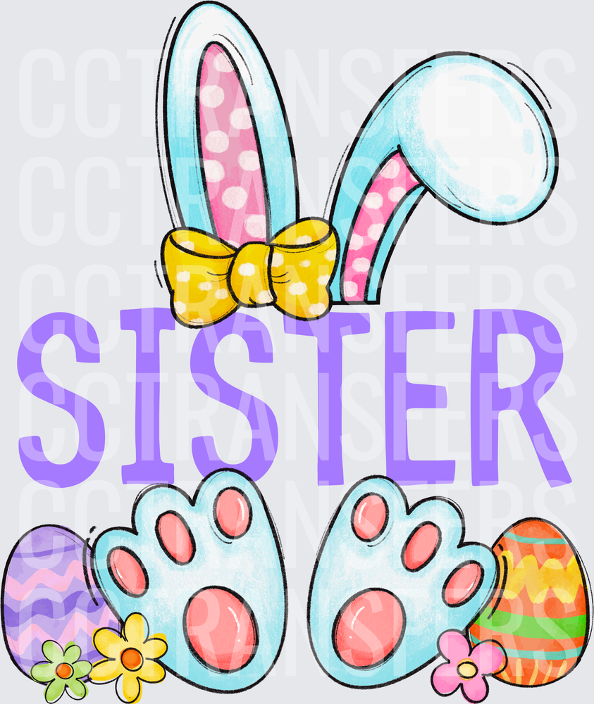 Sister Easter Bunny Ears Paws Eggs Flowers (DTF)