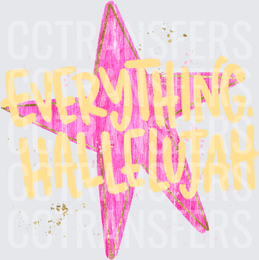 Everything Hallelujah Pink Gold Star Bolt (DTF)