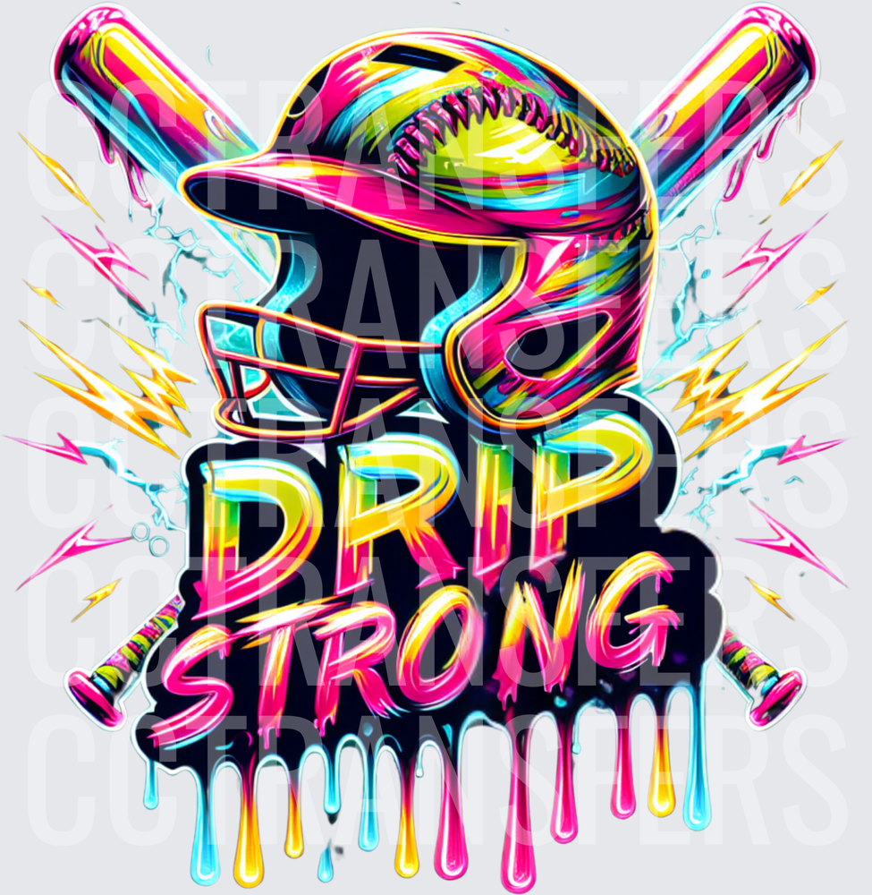 Drip Strong Neon Softball Helmet Crossed Bats Lightning (DTF)