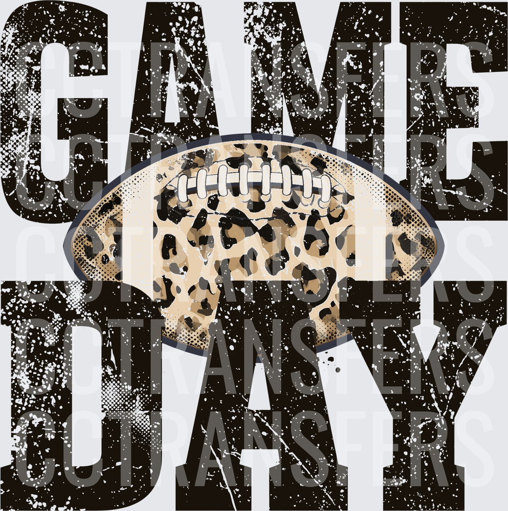 Game Day Leopard Print Football Grunge Bold Text (DTF)