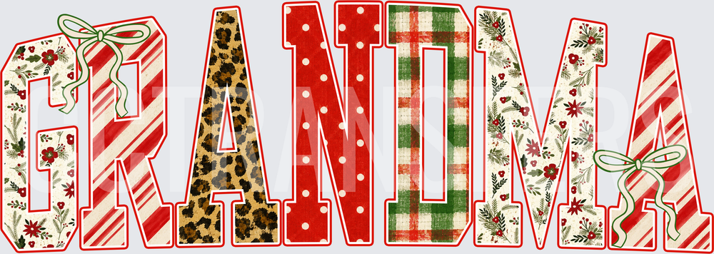 Christmas Grandma Mixed Pattern Patchwork Letter Design (DTF)