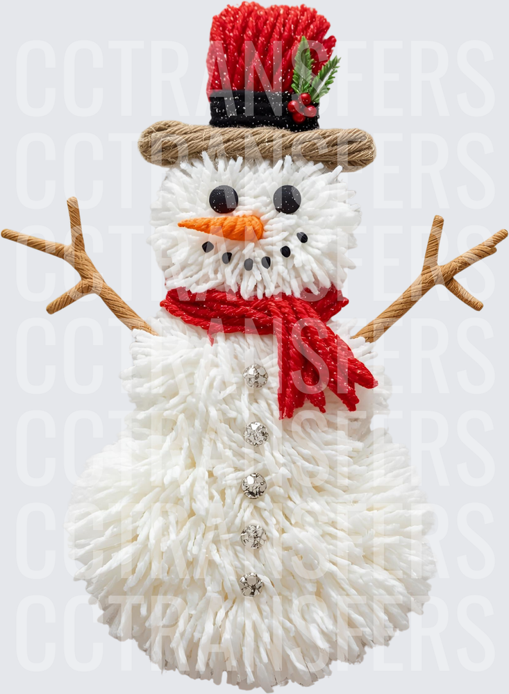 Fluffy Yarn Snowman with Red Scarf and Top Hat (DTF)