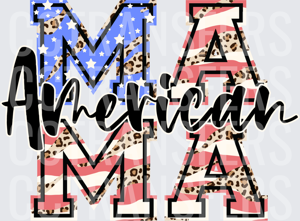 American Mama Leopard Stars and Stripes Block Letters (DTF)