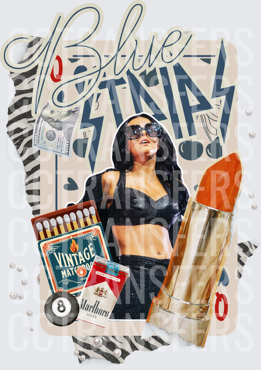Blue Strips Brunette Baddie Collage (DTF)