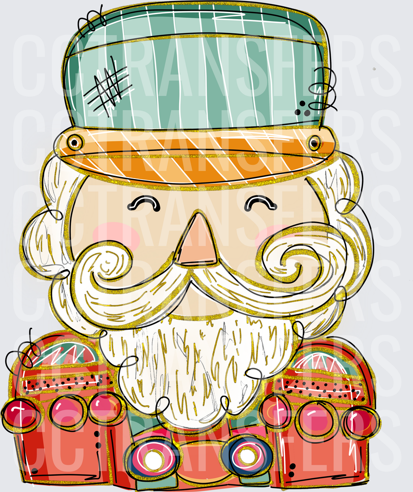 Whimsical Bearded Nutcracker Soldier with Teal Cap (DTF)