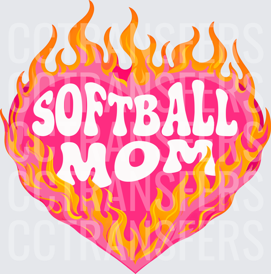 Softball Mom Flaming Pink Heart Retro Groovy (DTF)