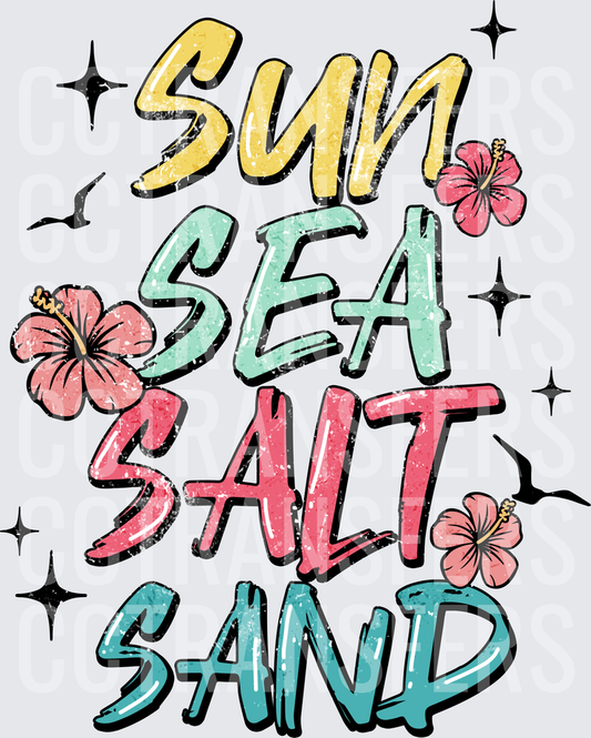 Sun Sea Salt Sand Hibiscus Floral Summer Quote (DTF)
