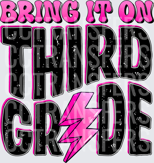 Bring It On Third Grade Pink Lightning Bolt (DTF)