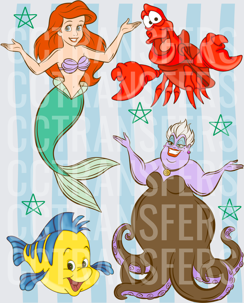 Mermaid Princess, Crab, Fish & Sea Witch Characters (DTF)