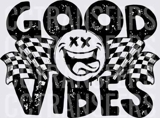 Good Vibes Crazy Smiley Face Checkered Racing Flags (DTF)