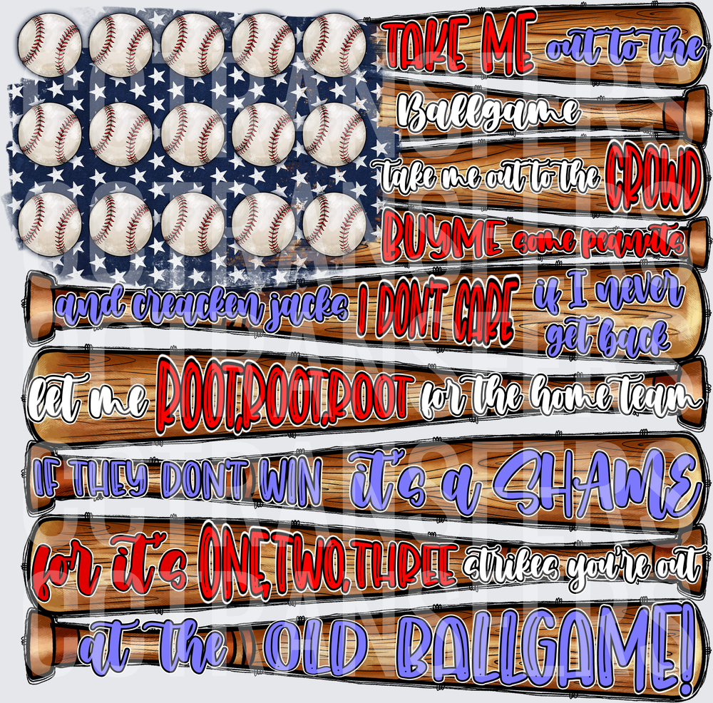 Patriotic Baseball Bats Take Me Out to the Ballgame Song (DTF)