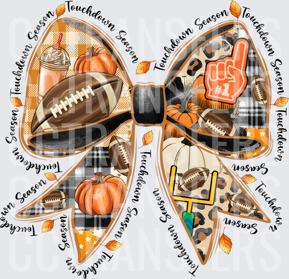 Touchdown Season Fall Football Bow Pumpkin Leopard Plaid (DTF)