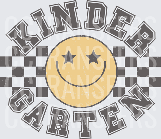 Kindergarten Star Eyes Smiley Face Checkered Vintage (DTF)