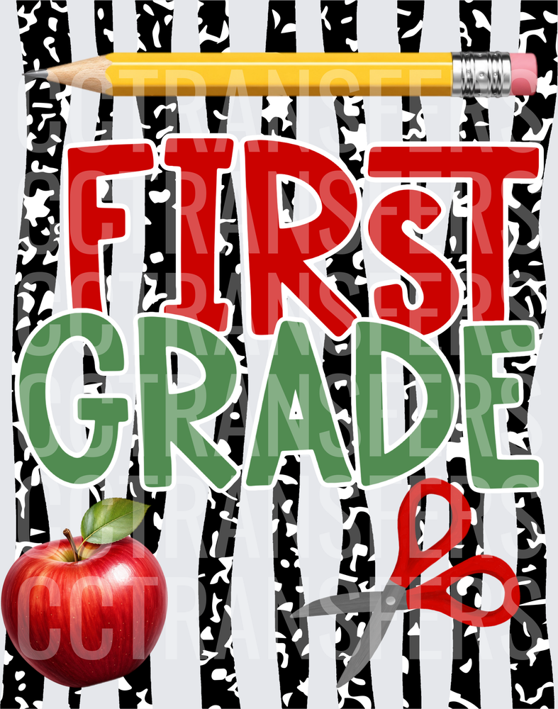First Grade Bold Text Pencil Apple Scissors School (DTF)
