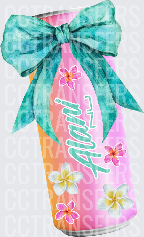 Tropical Energy Drink Can Teal Bow Plumeria Flowers (DTF)
