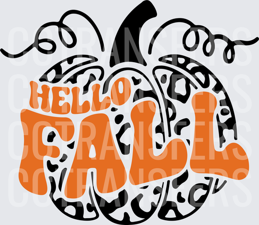 Hello Fall Leopard Print Pumpkin with Vines (DTF)