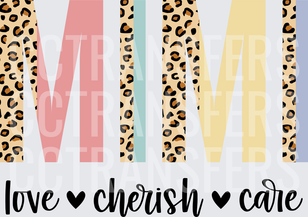 Mimi Love Cherish Care Leopard Print Bold Letters (DTF)