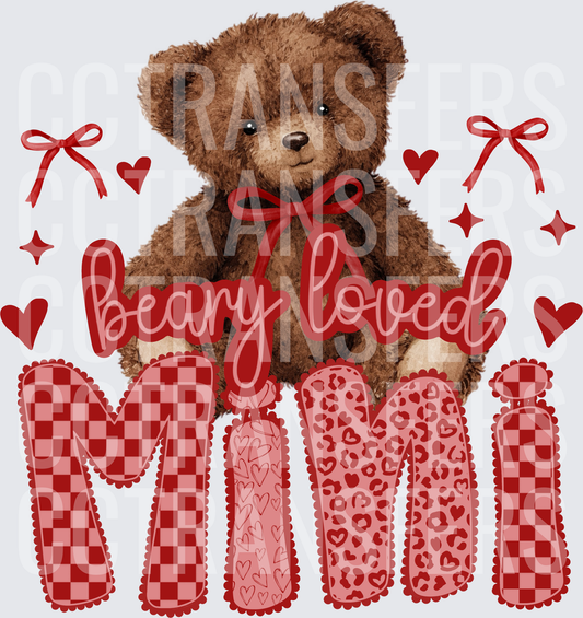 Beary Loved Mimi Teddy Bear Valentine Hearts (DTF)