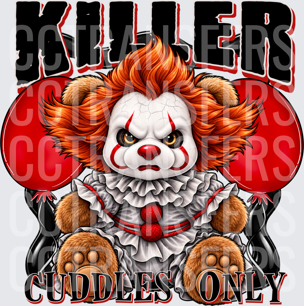 Killer Cuddles Only Evil Clown Teddy Bear Red Balloons (DTF)