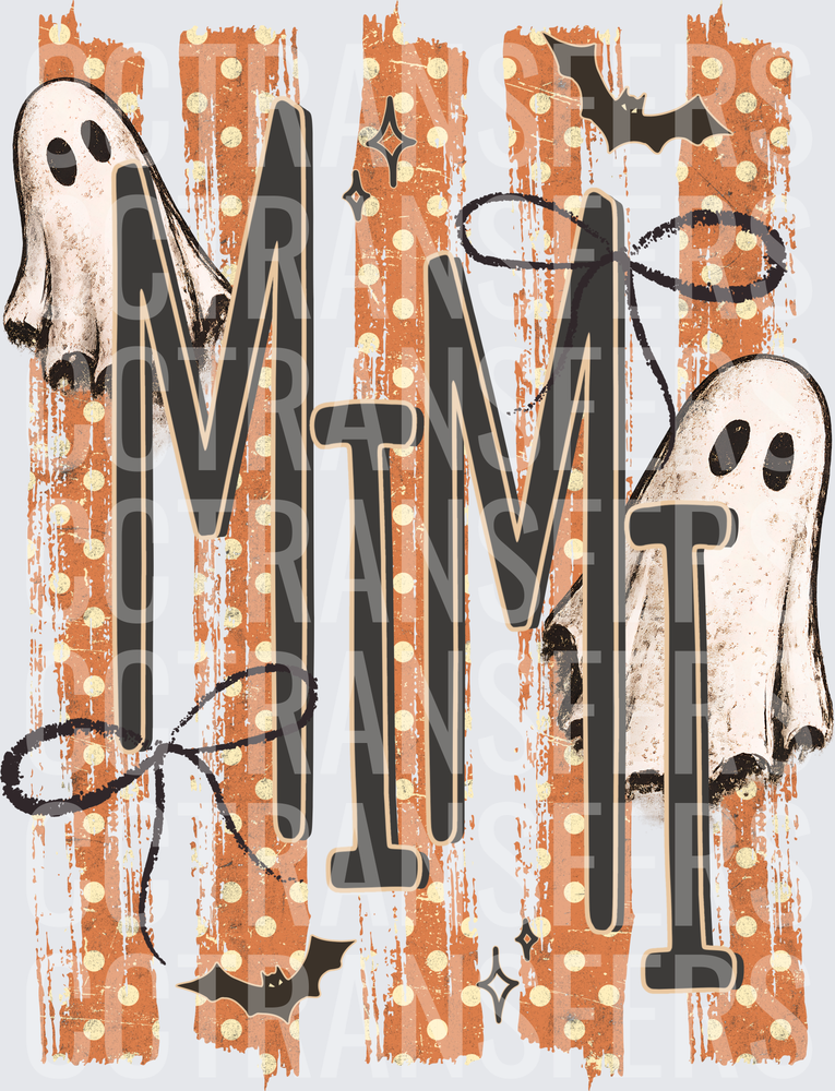 Mimi Halloween Ghost Bat Orange Stripe Polka Dot (DTF)