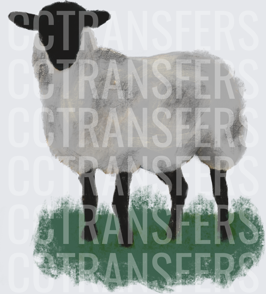 Suffolk Sheep Standing on Green Grass Painterly Art (DTF)