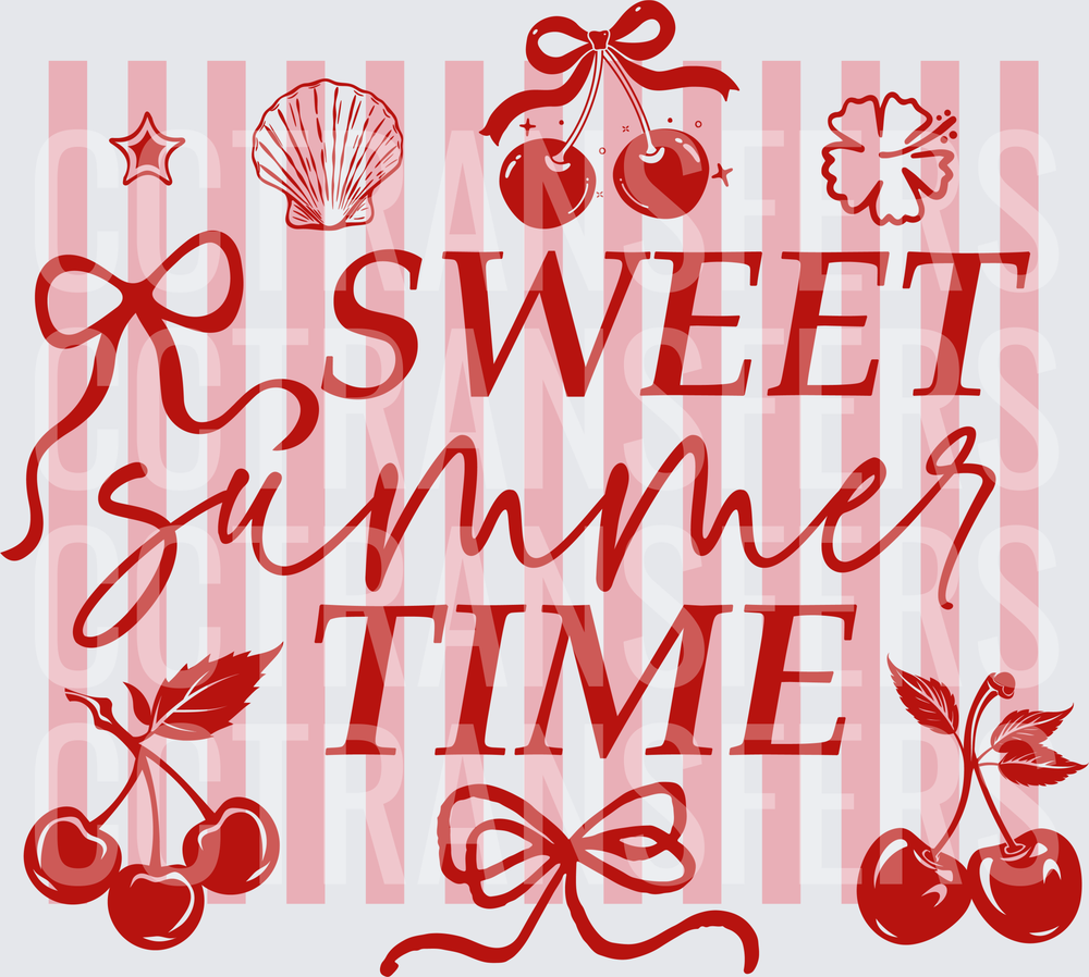 Sweet Summer Time Cherries Bows Stripes Retro Floral (DTF)