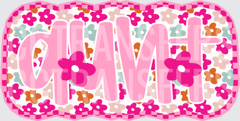 Aunt Floral Daisy Pattern Pink Retro Bold Text (DTF)