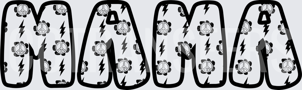 Mama Bold Letters Peace Signs Lightning Bolts Pattern (DTF)