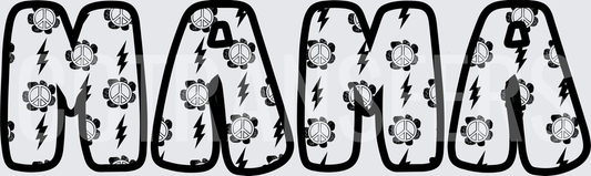 Mama Bold Letters Peace Signs Lightning Bolts Pattern (DTF)