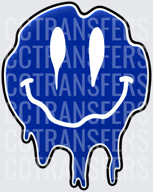 Blue Melting Drip Smiley Face (DTF)