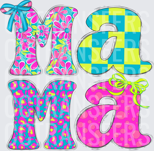 Mama Bright Floral Checkered Leopard Polka Dot Letters (DTF)