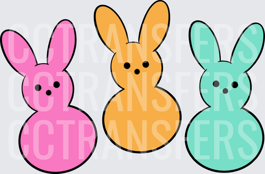 Trio of Colorful Marshmallow Easter Bunnies (DTF)