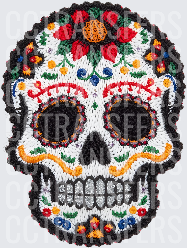 Embroidered Sugar Skull Floral Day of the Dead (DTF)