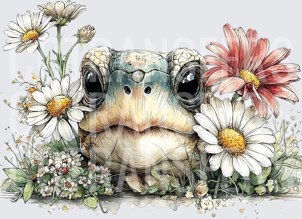 Cute Toad Surrounded by Daisies Watercolor Art (DTF)