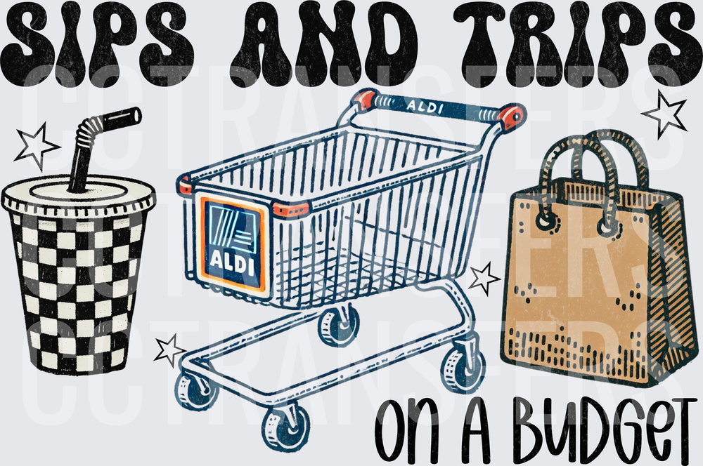 Sips And Trips On A Budget Grocery Cart Retro (DTF)