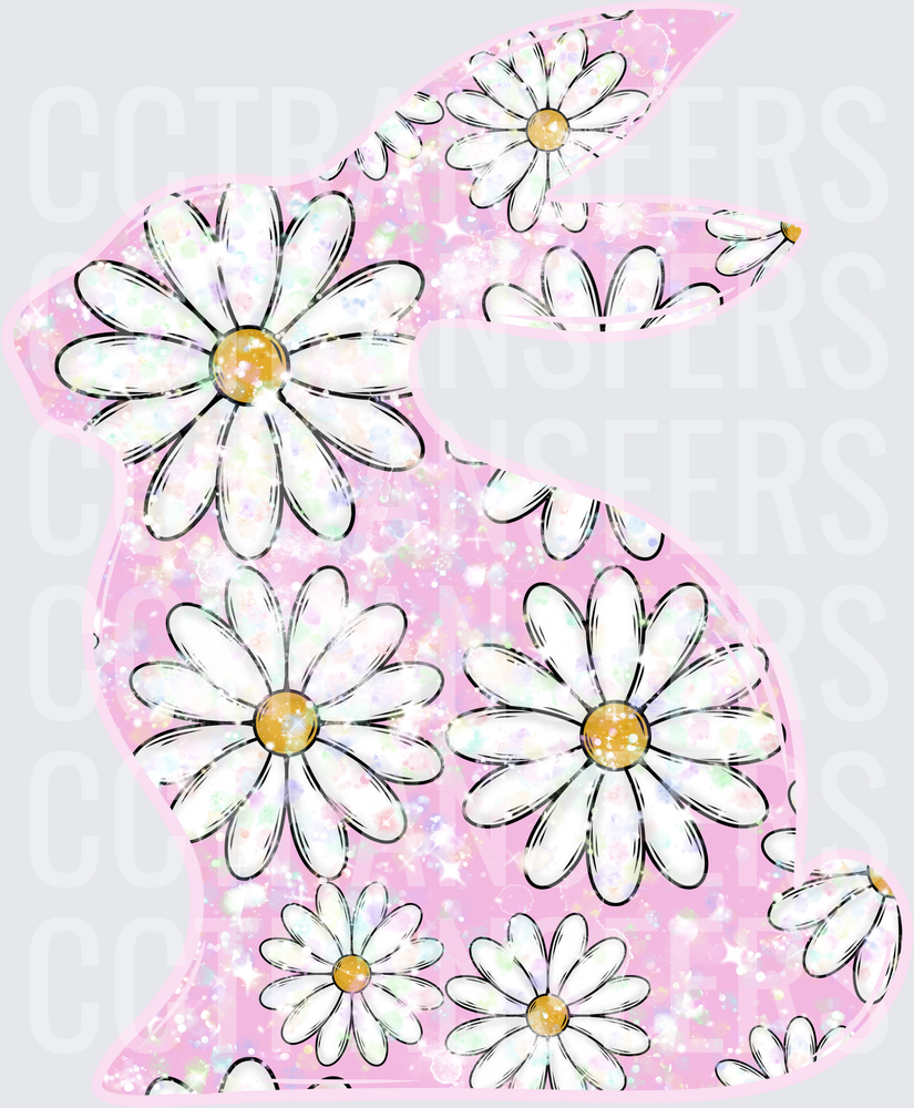 Pink Glitter Easter Bunny White Daisy Floral (DTF)