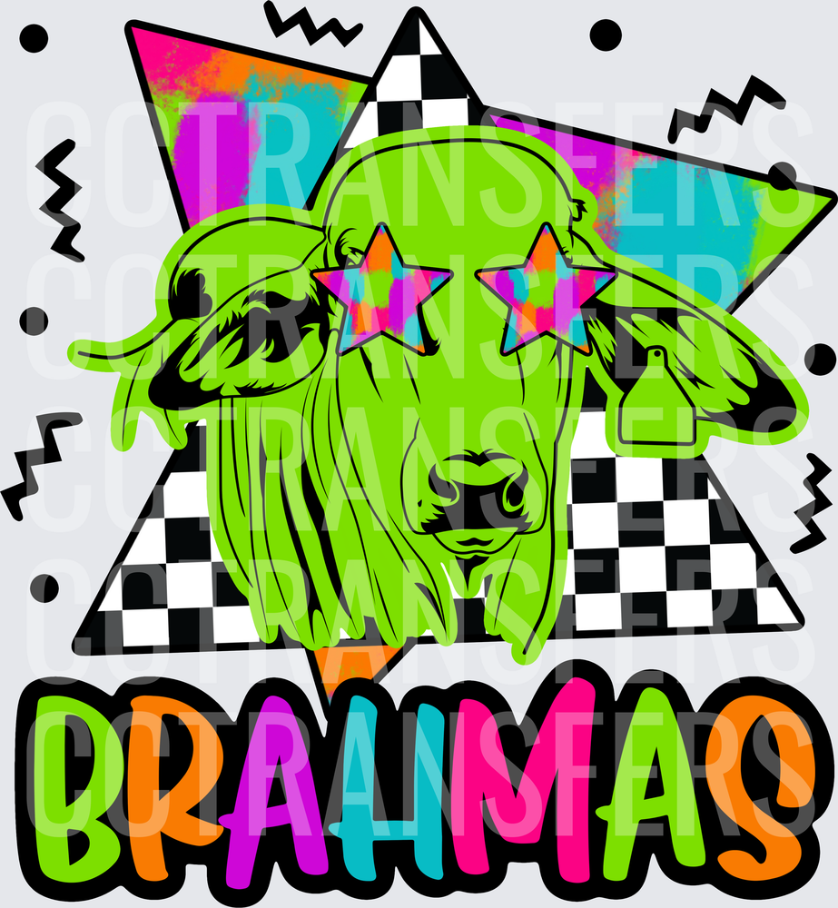 Brahmas Retro Neon Brahman Cow Star Sunglasses 80s (DTF)