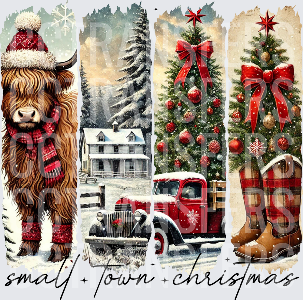 Small Town Christmas Highland Cow Vintage Truck Panels (DTF)
