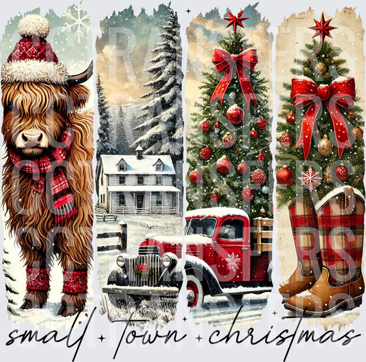 Small Town Christmas Highland Cow Vintage Truck Panels (DTF)