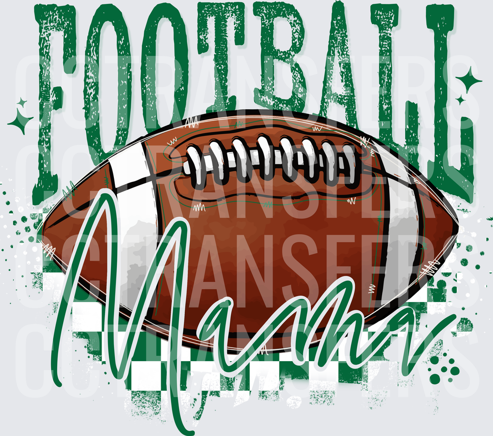 Football Mama Green Distressed Checkered Design (DTF)