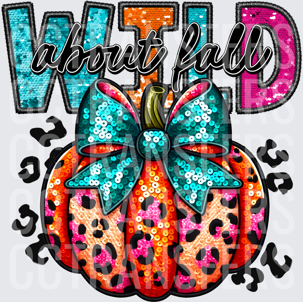 Wild About Fall Sequin Leopard Pumpkin Bow (DTF)