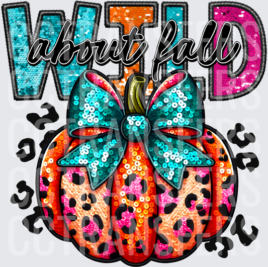 Wild About Fall Sequin Leopard Pumpkin Bow (DTF)
