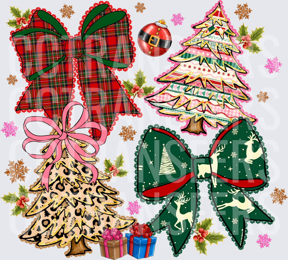 Plaid Bow Leopard Tree Reindeer Christmas Bundle (DTF)