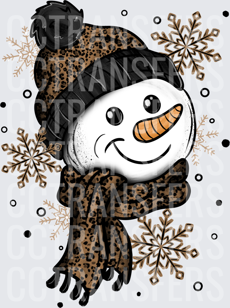 Cute Snowman Leopard Print Hat Scarf Snowflakes (DTF)