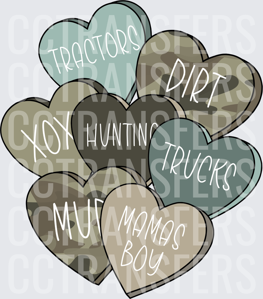 Camo Valentine Hearts Tractors Trucks Hunting Mamas Boy (DTF)