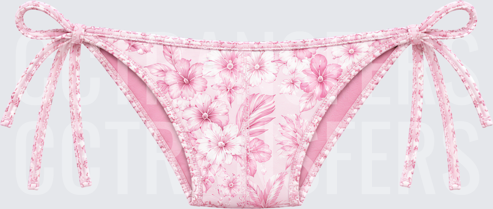 Pink Floral Tropical Side-Tie Bikini Bottom (DTF)
