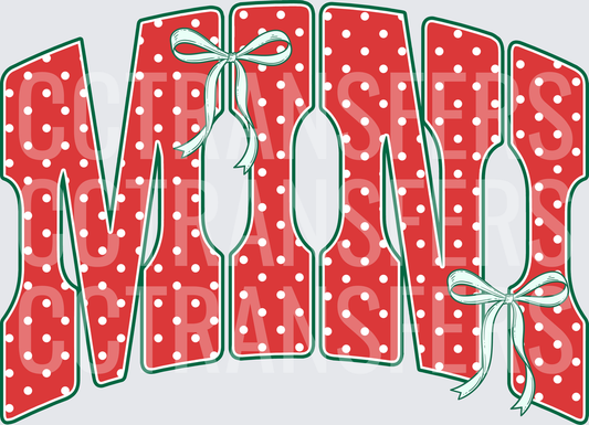 Mini Red Polka Dot Letters with Mint Bows (DTF)